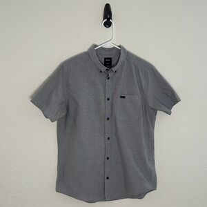 RVCA Button Down Shirt Mens Medium Grey Slim‎ Fit Short Sleeve Pocket